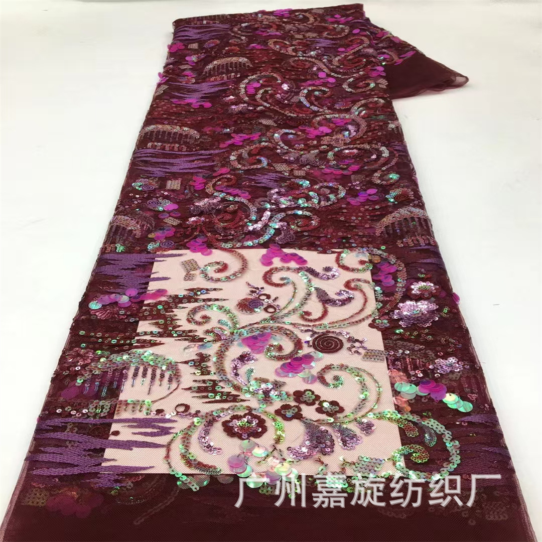 New Heavy Industry Laminates Sequins Embroidered Fabric Magic Bead Mesh Embroidery DIY Children's Dress Evening Dress Fabric