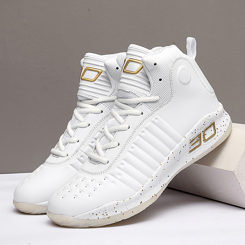 White sneakers men's autumn new high-top basketball shoes cross-border plus size sports competition boots female students 36-45