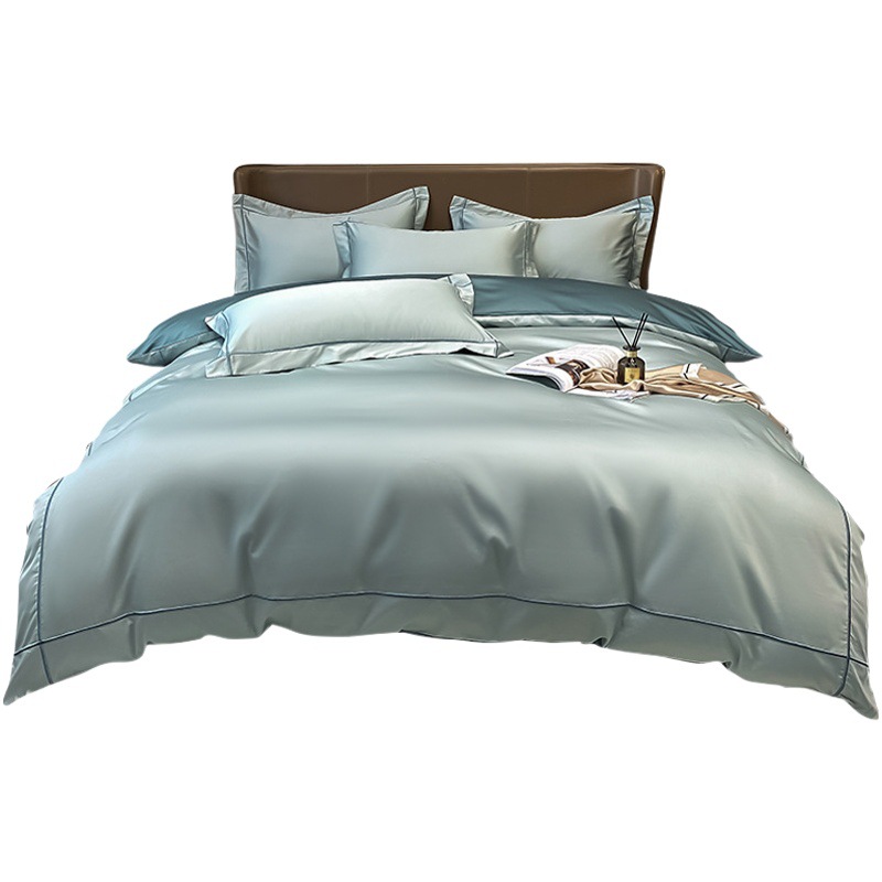 2022 Long-Staple Cotton Four-Piece Set 100% Cotton Bed Sheet Duvet Cover Color-Blocking Simple European-Style Bedding High Count High Density