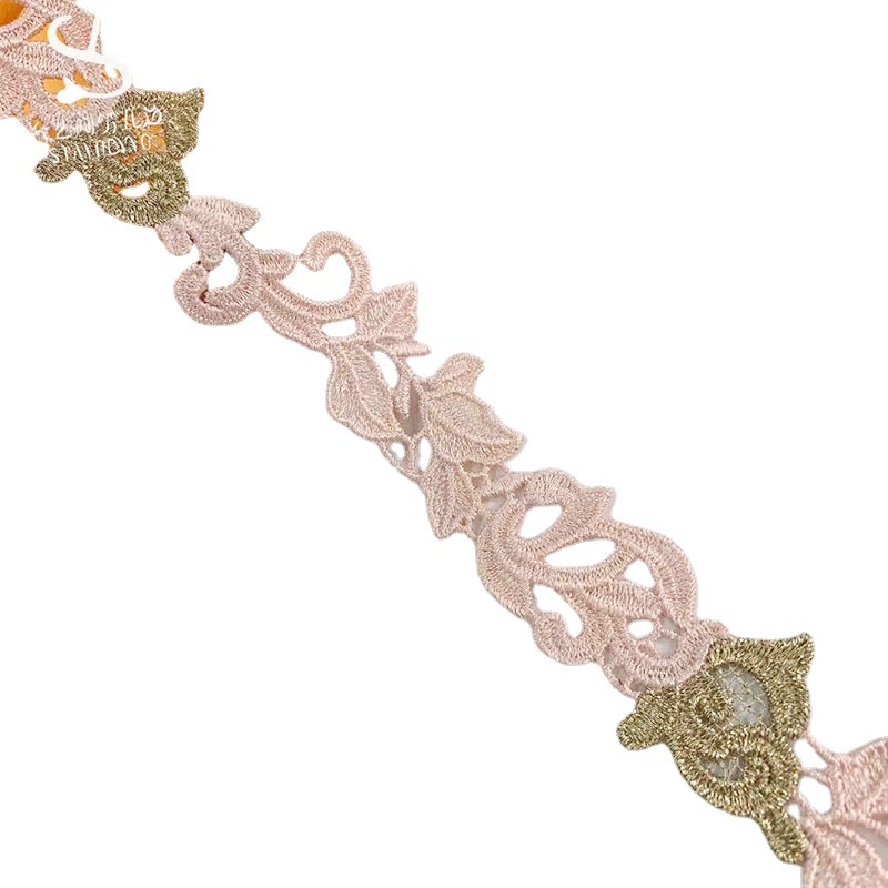 New pink gold thin thread with lace hollow underwear clothing accessories embroidery water soluble embroidery lace bar code lace