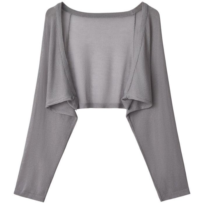 Picture of 2025 Summer Ice Silk Knitted Sun Protection Clothing for Women, White Cardigan Paired with a Slip Dress, Outerwear, Small Cape Jacket