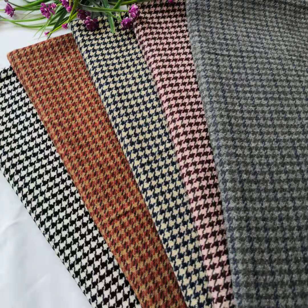Shaoxing factory spot new autumn and winter houndstooth coat suit skirt shoes hat bags woolen tweed fabric