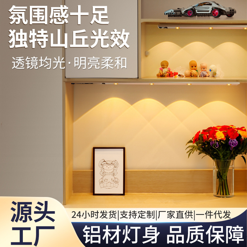Human Body Intelligent Sensor Lamp Household Wiring-Free Entrance Wardrobe Sensor Corrugated Light Strip Ultra-Thin Cat Eye Hill Lamp