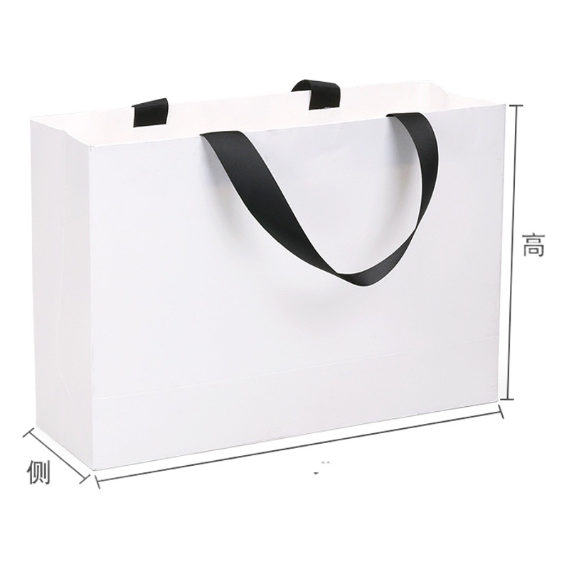 White flat wide rope paper bag wholesale printed LOGO handbag packaging bag shopping bag thread rope garment bag spot