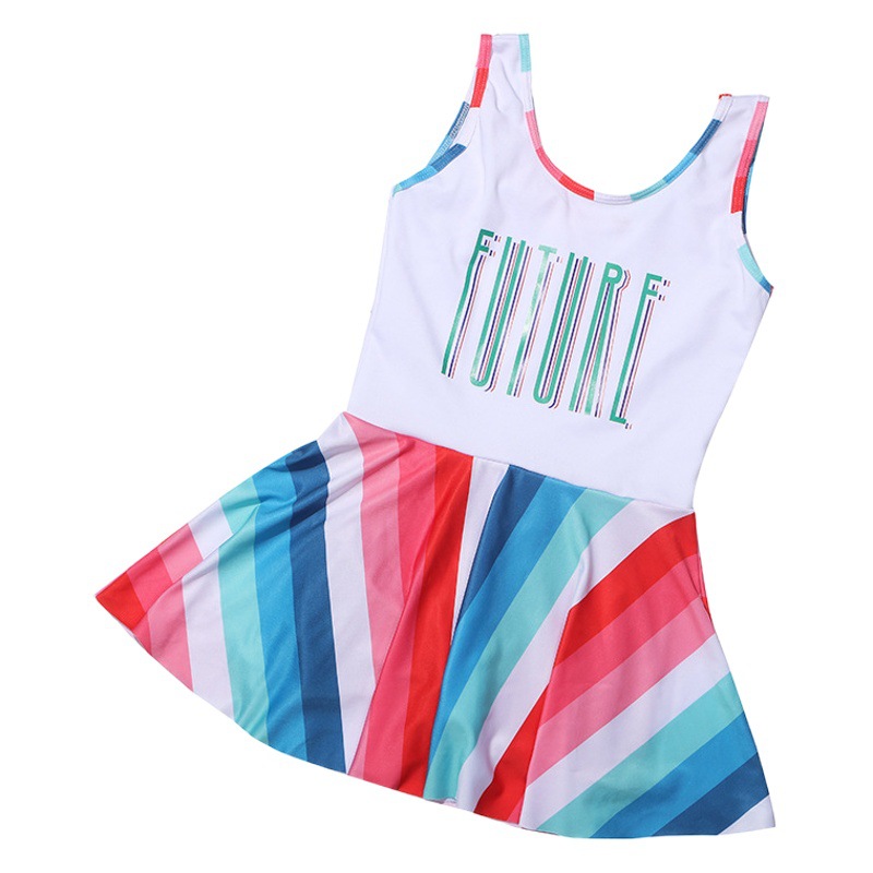 K-Style of Cartoon English Letters Children's Swimsuit Cute and Sweet Princess Girl Hot Spring Skirt One-Piece Swimsuit