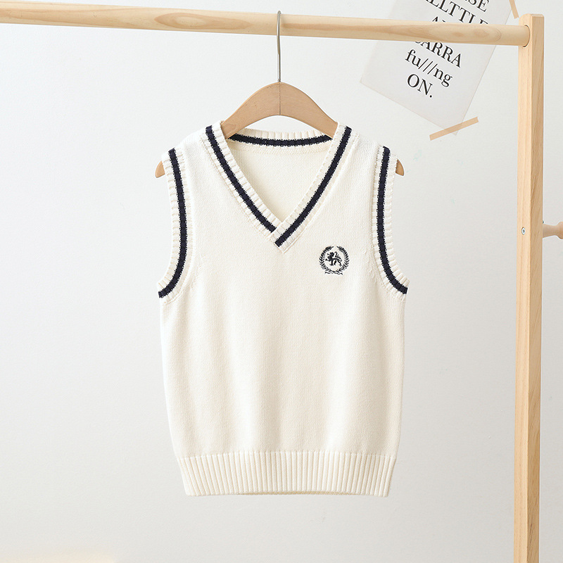 Picture of Children's Knitted Vest College-style Sweater Vest Student Stylisch Pullover Vest Girls Boys White Waistle