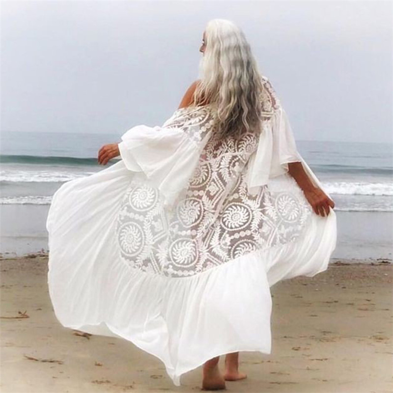 Beach blouse lace embroidered chiffon holiday bikini sunscreen cross-border Amazon