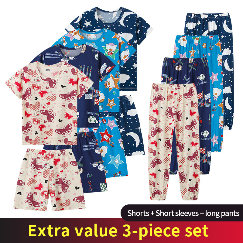 Overseas Cross-Border Export Three-Piece Girls' Spring, Autumn and Summer Thin Dresses, Sweet and Cute Style Home Clothes and Nightgowns