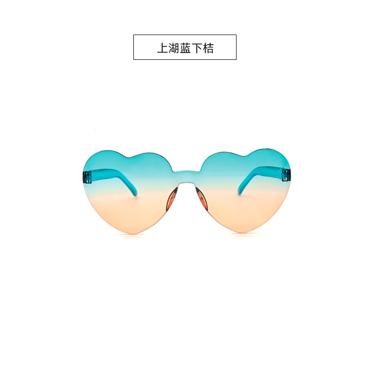Picture of New love sunglasses jelly color frameless heart-shaped conjoined glasses dazzling color heart sunglasses