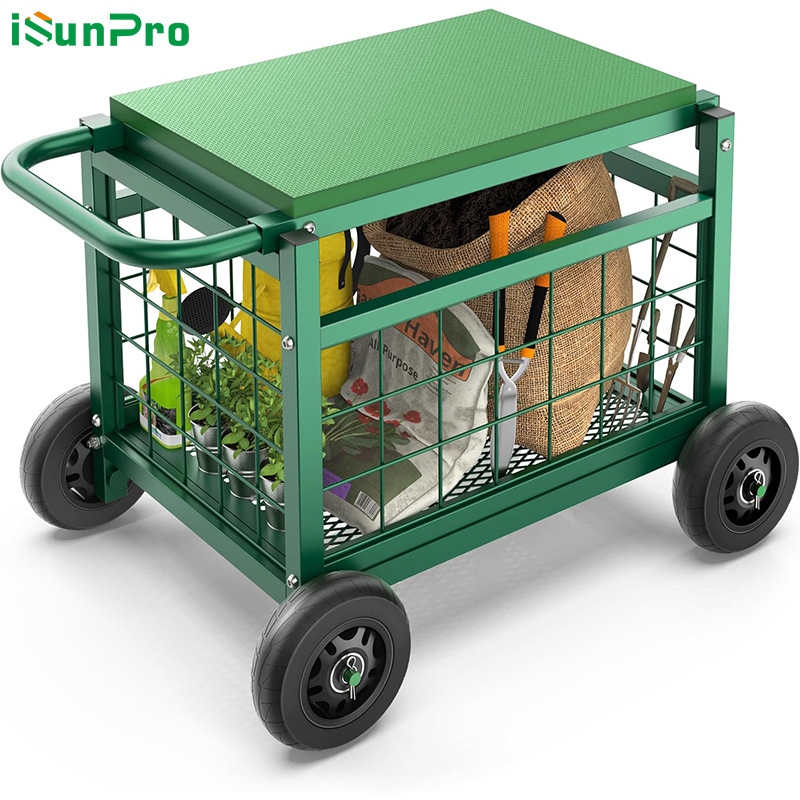 Amazon cross-border hot selling rolling garden work seat movable garden cart multi-function wheeled garden stool