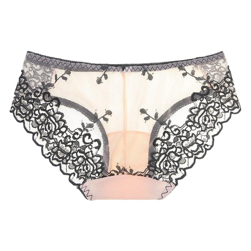 Embroidered Sexy Underwear Women's Lace Transparent Mesh Underwear Women's Pure Desire New Low Waist One-piece Traceless Briefs