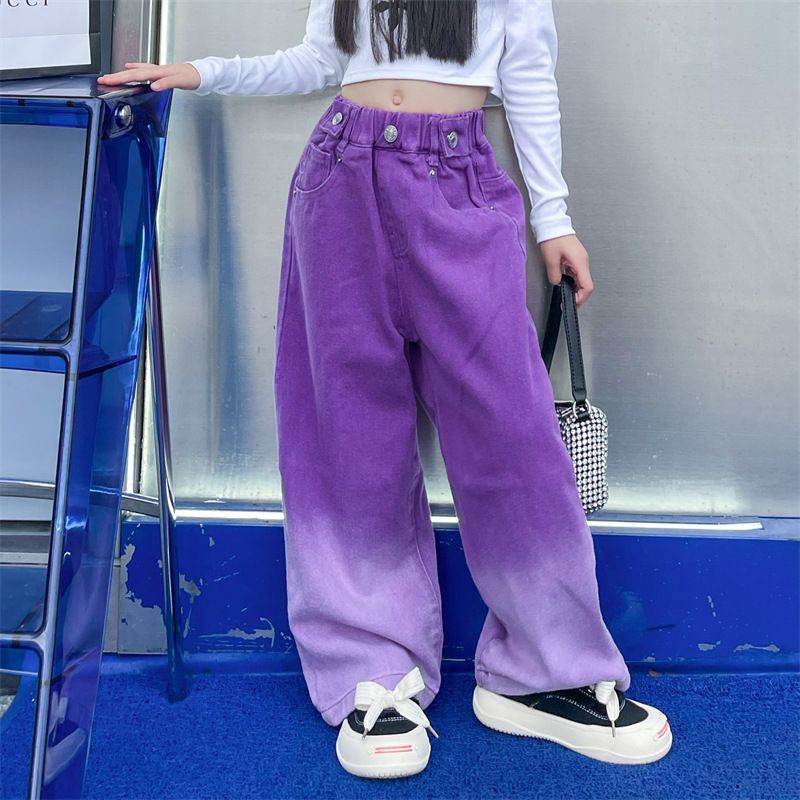 Picture of Summer thin girls candy color jeans fashionable gradient wide leg pants 2024 new middle and large children's fashion wholesale