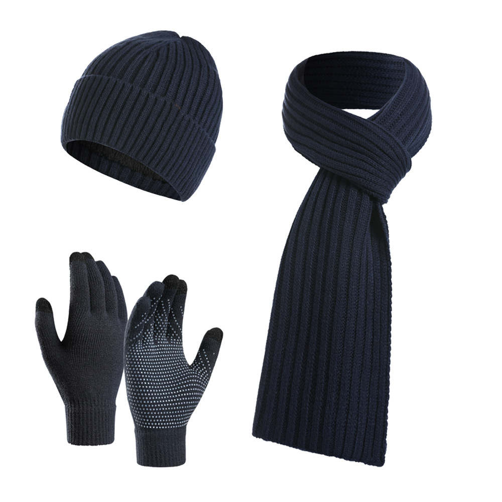 Picture of Factory autumn and winter New European and American knitted hat set Amazon men and women winter solid color scarf hat three-piece set