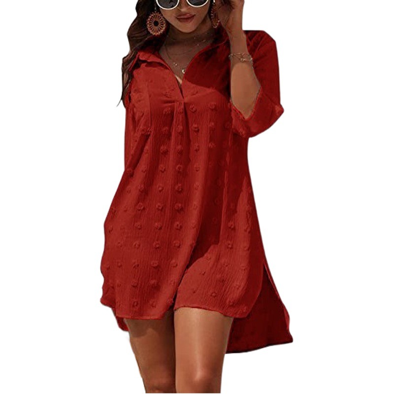 2023 Amazon Independent Station European and American New Chiffon Jacquard Mid-length Loose Casual Blouse Women's Shirt