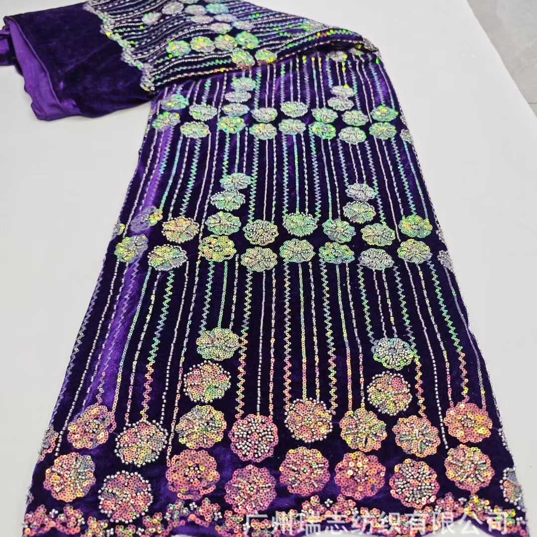 2025 Fleece Bottom Sequin Striped Embroidery Fabric African Wedding Dress Fabric Sequins Lace Fabric