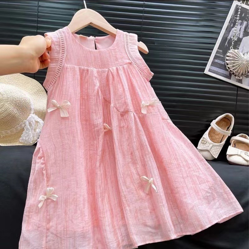 Picture of 2024 Summer New Girls' Summer Bow dress Stylish Children's Princess Dress Sleeveless Skirt