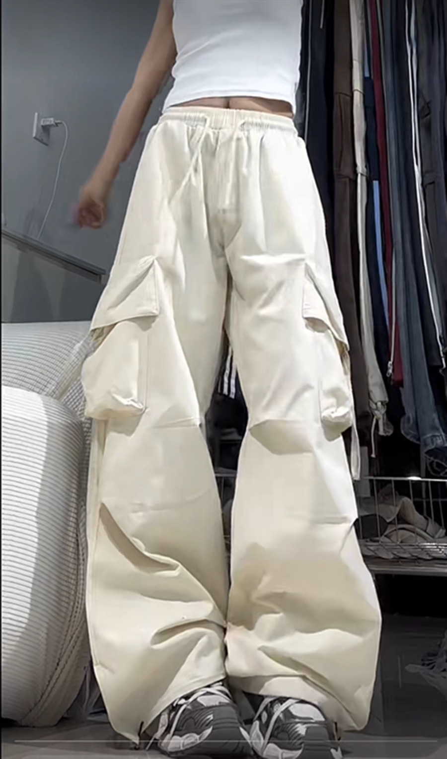 Picture of American Retro Quick-Drying Overalls for Women in Summer High-Waisted Straight Wide-Leg Ribbon Loose Casual Floor-Length Trousers Trend