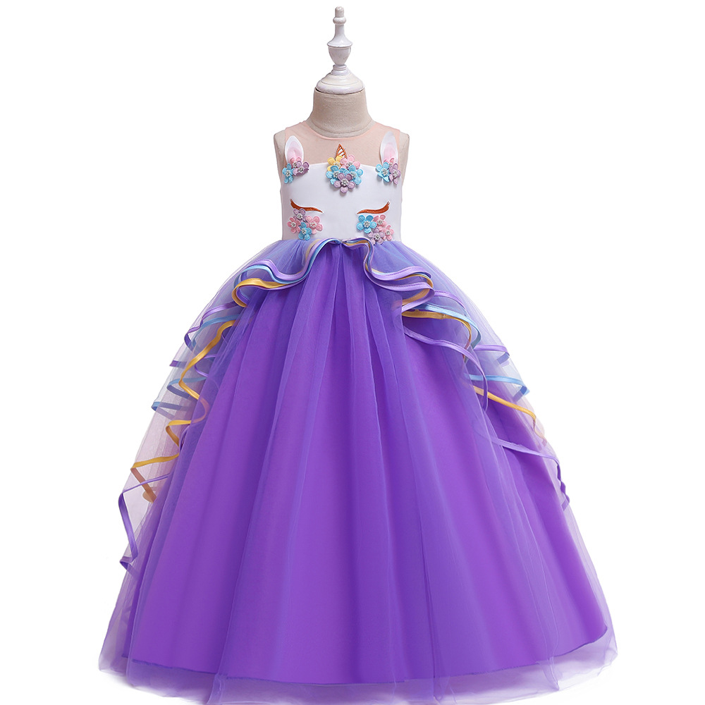 Picture of 20.23 million Christmas Dress Children Unicorn Dress Girl's Gauze Rainbow Princess Dress Cotton 4-12 Years