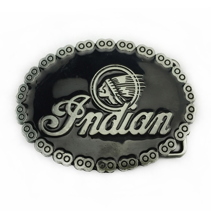 Oval Zinc Alloy Indian Motorcycle Chain Belt Buckle Western Denim Belt Buckle Punk Smooth Buckle