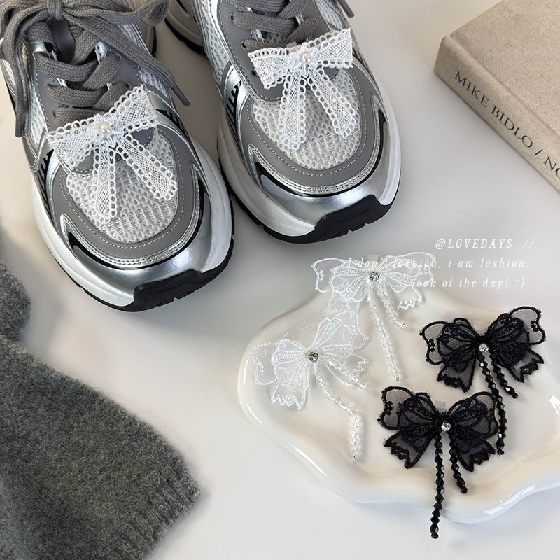 Lace Bow Shoe Buckle Niche Pearl Tassel Lace Decoration Beaded sneaker Flower Diy Accessories Detachable