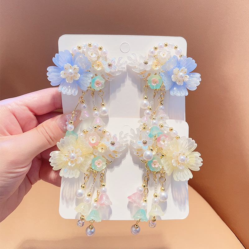 Picture of Hanfu Headwear for Girls and Children Chinese Style Walking Tassel Hairpin for Girls Super Fairy Princess Ancient Dress Flower Hairpin Headwear
