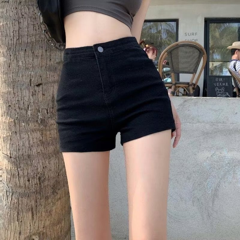 Black Shorts Women's Outer Wear 2024 Autumn plus size High Waist Spice Girl Skinny Jeans Wrap Hip Ultra Short Hot Pants Washed