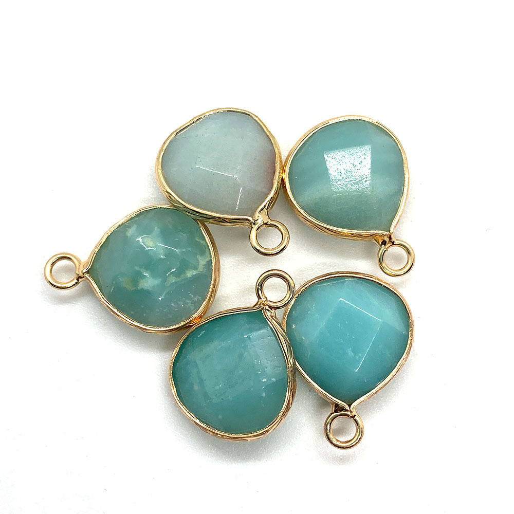Picture of Natural stone facet pendant 14x 18mm green black single hole drop pendant DIY jewelry accessories wholesale