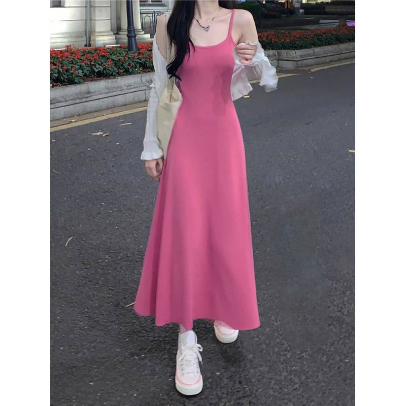 Picture of 2025 New Rose Red Suspender Dress Women's Summer Slim Hot Girl Outerwear Waist Slimming Long Skirt