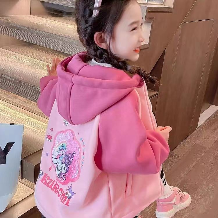 Picture of Girls' 2024 New Autumn and Winter Children's Winter fleece-lined Children's Hooded Foreign Style Thickened Warm Hoodie Coat