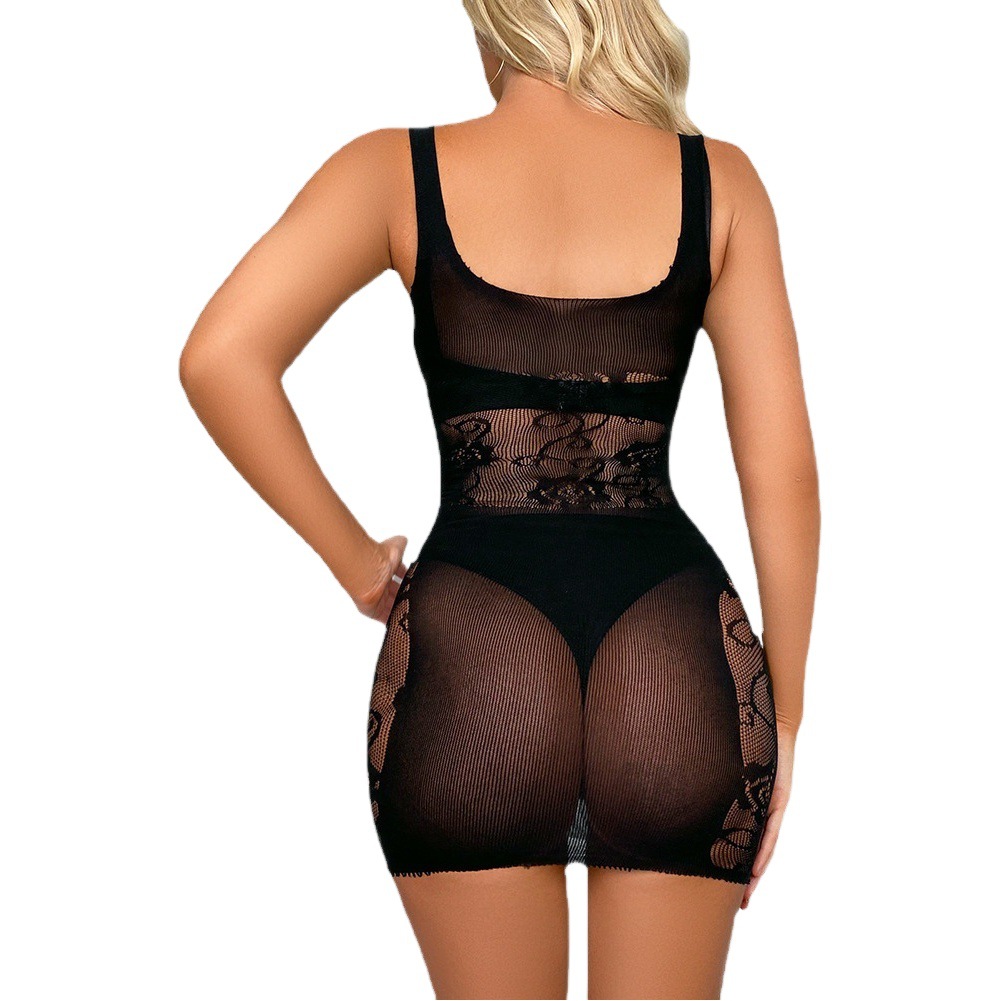 Cross-border Foreign Trade Sex Lingerie Sexy Bag Hip Skirt Hollow Free Perspective Net Temptation Dew Jumpsuit w548