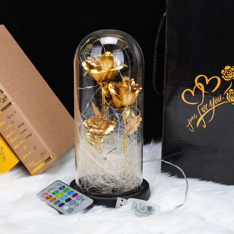 Cross-border manufacturers supply creative three gold foil flower ornaments Valentine's Day holiday gifts with remote control a generation of hair