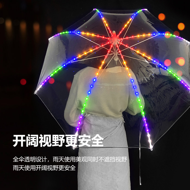 Picture of Colorful Luminous LED Light Umbrella Creative Long Handle Transparent Straight Handle Flashlight Umbrella Romantic Gift for Students and Girls