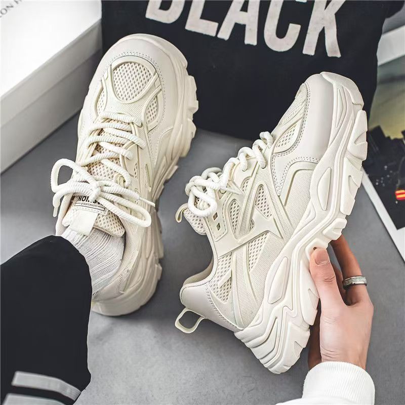 Men's Shoes 2025 New Summer Breathable Mesh Casual Thick Sole Non-slip All-match White Elevated Sports Torre Trendy Shoes