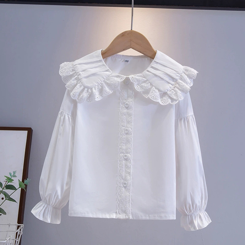Picture of Children's Shirt White Long Sleeve Spring and Autumn Class Clothing Performance Clothing Lace Girl Student Clothing 2024 New Style Girl's Spring and Autumn