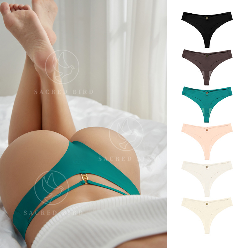 Sexy T-pants Seamless Ice Silk One-piece Sports Yoga Underwear European and American Plus Size Metal Ring Women's T-shaped Underwear