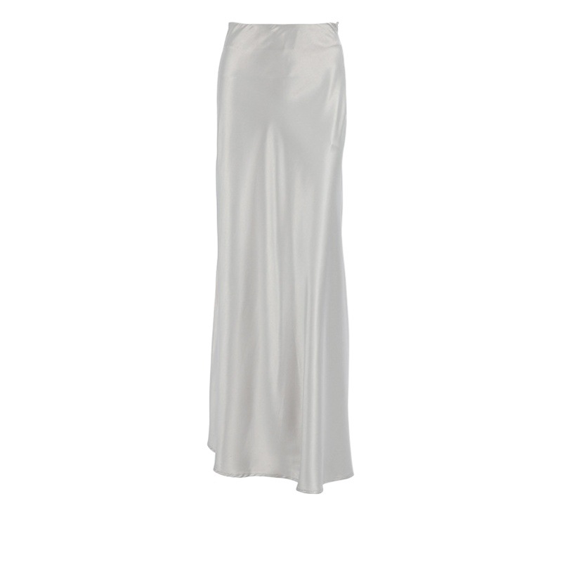 French Texture Elegant Matte Satin Fishtail Long Skirt for Women 2024 Export Slimming Look Draped Gray Skirt Autum