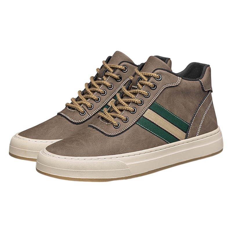Autumn Invisible Inner Height Increasing Men's Shoes 8cm Breathable British Fashion Cowhide Height Increasing Shoes 6 Mid-top Sports Casual Board Shoes