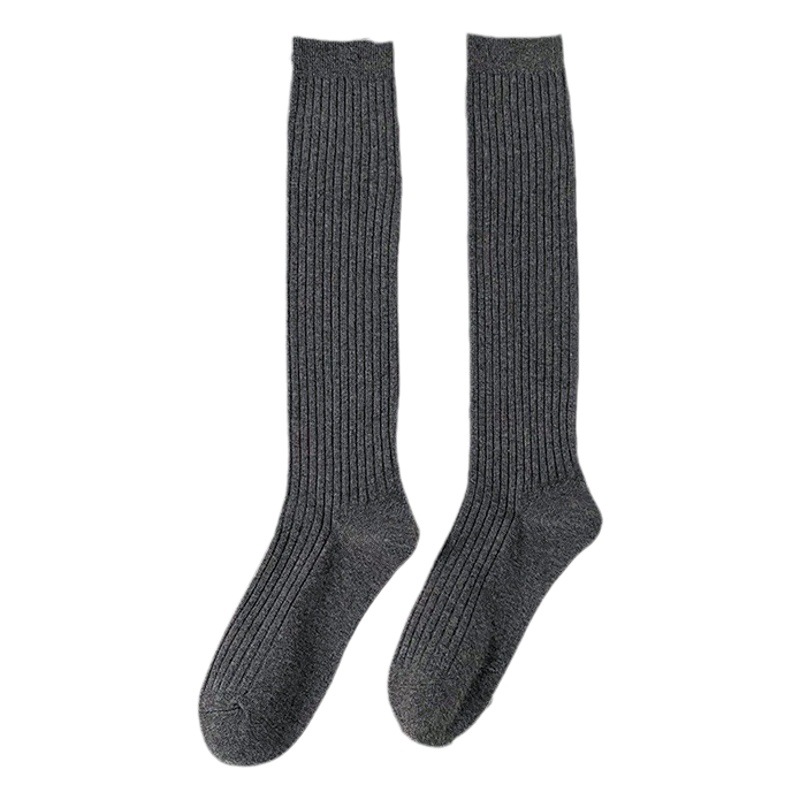 Spring and Autumn black socks women's solid color striped calf socks long over-the-knee stockings jk knee socks cotton pile socks