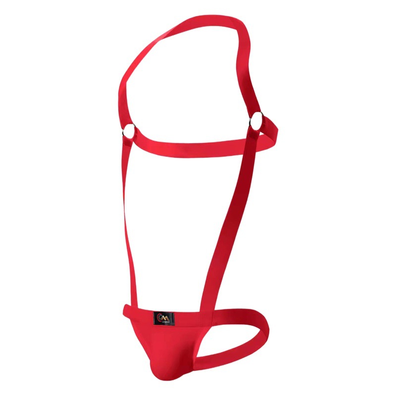 Sexy Back empty triangle one-piece underwear European and American men's sexy jumpsuit rainbow metal ring halter underwear Gay