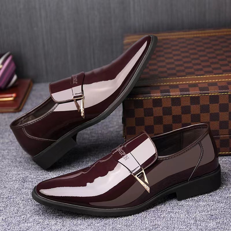 New Men's Patent Leather Shoes, Men's Trendy Business Formal Leather Shoes, K-style British Pointed Toe Slip-on Men's Leather Shoes