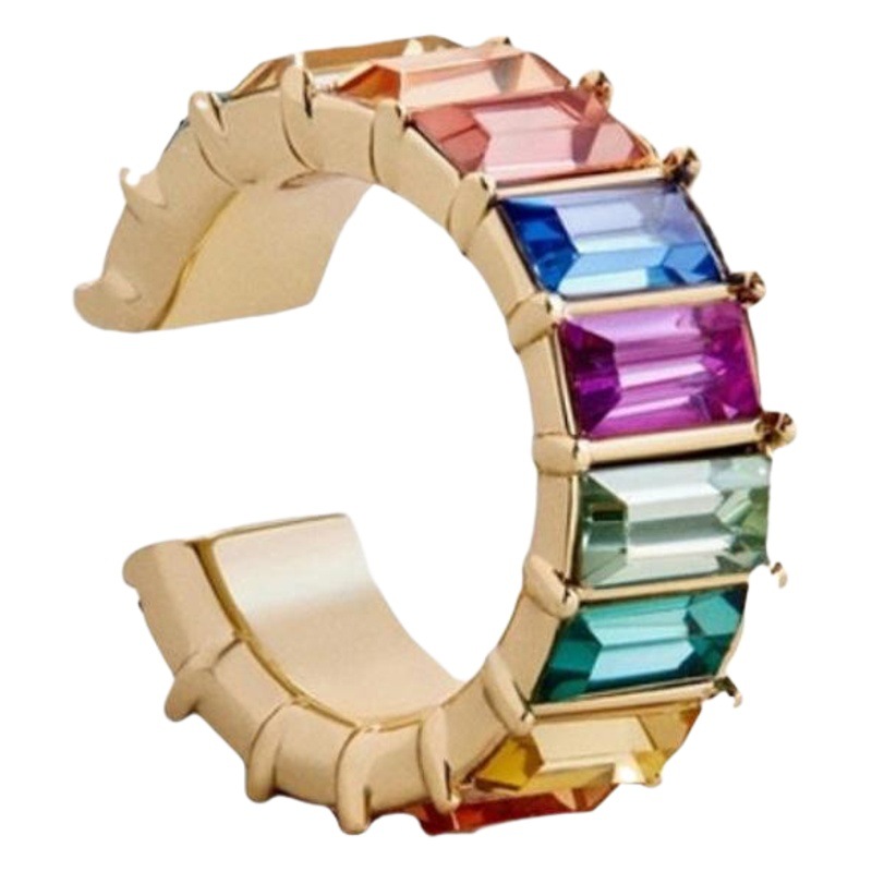 Colored Diamond Earrings European and American Retro High-End Ear Clips Fashionable Non-Pierced Ear Bone Clips Colorfulful Personalized Simple Earrings