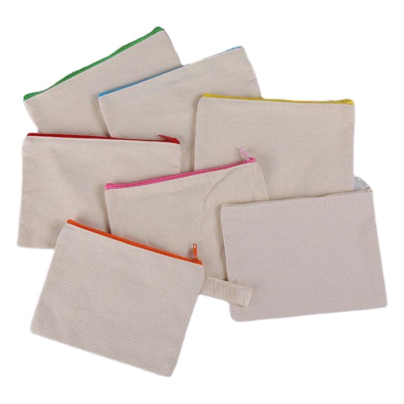 Cross-border Amazon blank zipper student stationery bag canvas pencil bag change storage bag makeup hand bag wholesale