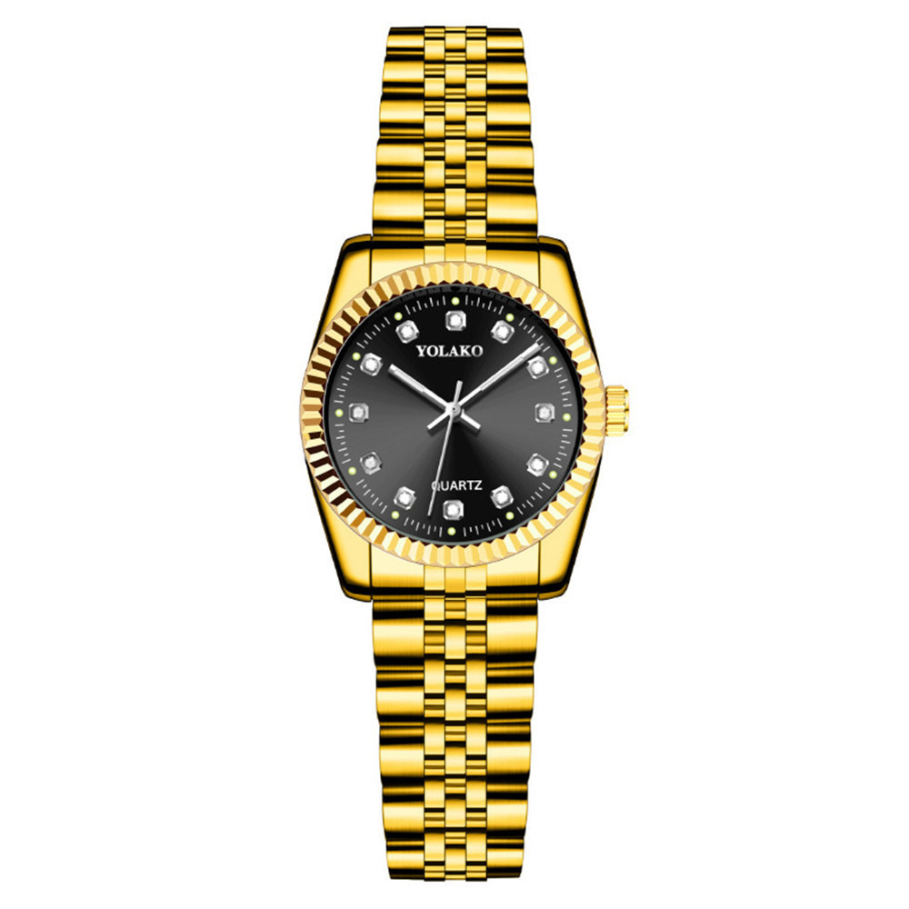 Picture of Diamond Face Steel Band Calendar Watch Women's Simple Casual Student Fashion Quartz Gold suit Men's Watch Couple