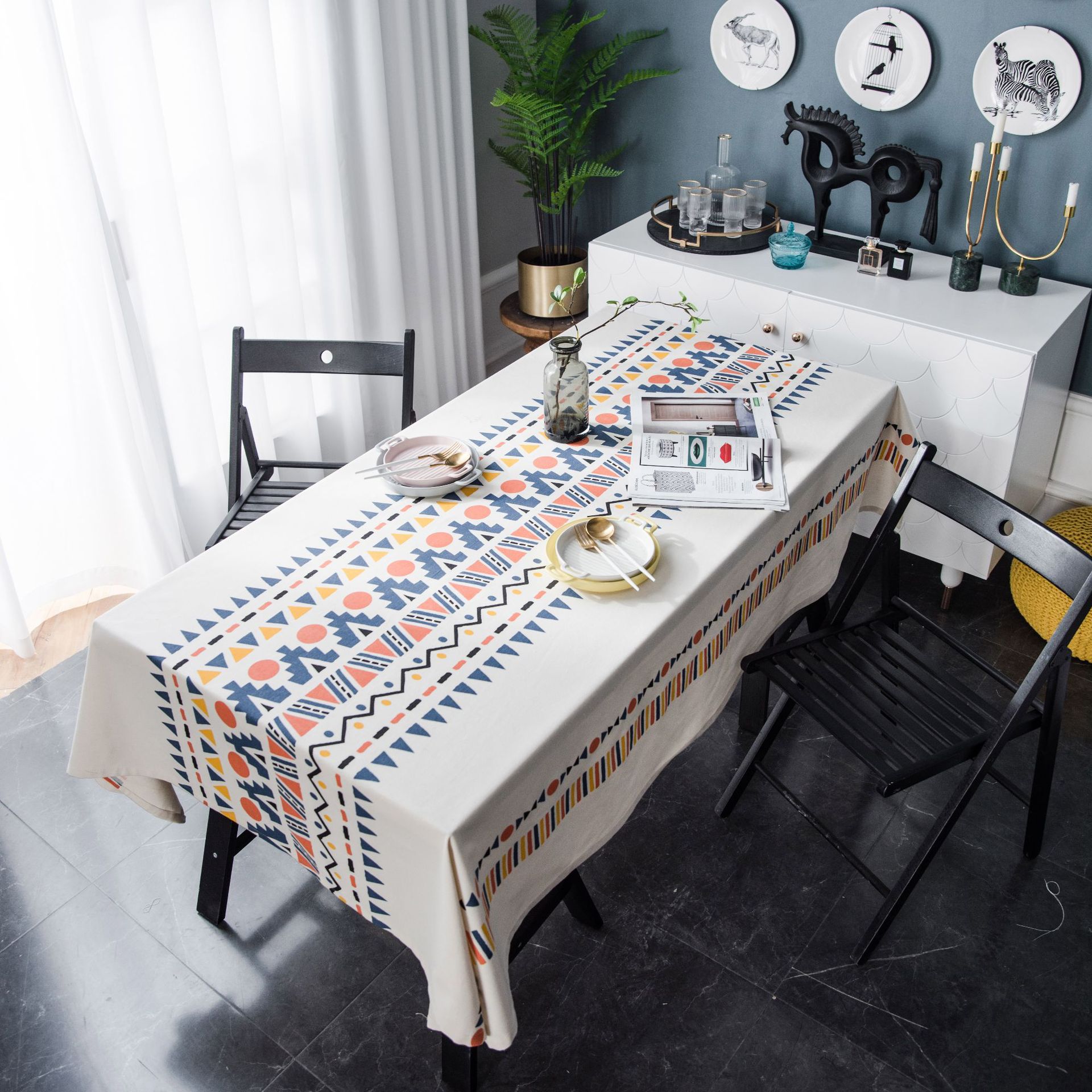 Yiman Qiyun Geometric Multicolor Printed Bohemian Style Living Room Household Tablecloth Printed Tablecloth Square Table