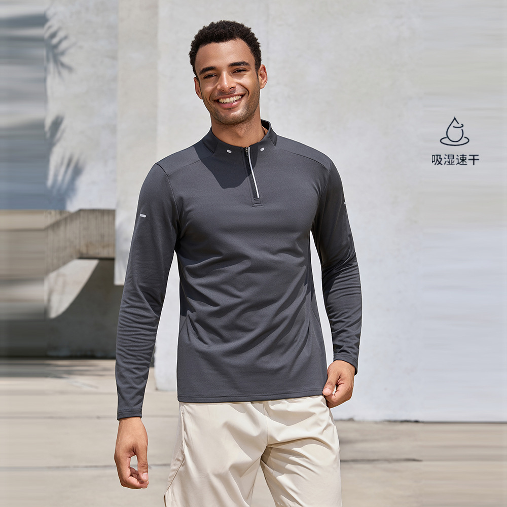 Quick-drying clothes men's outdoor sports stand-up collar half zipper long sleeve tops POLO shirts running casual fitness training clothes
