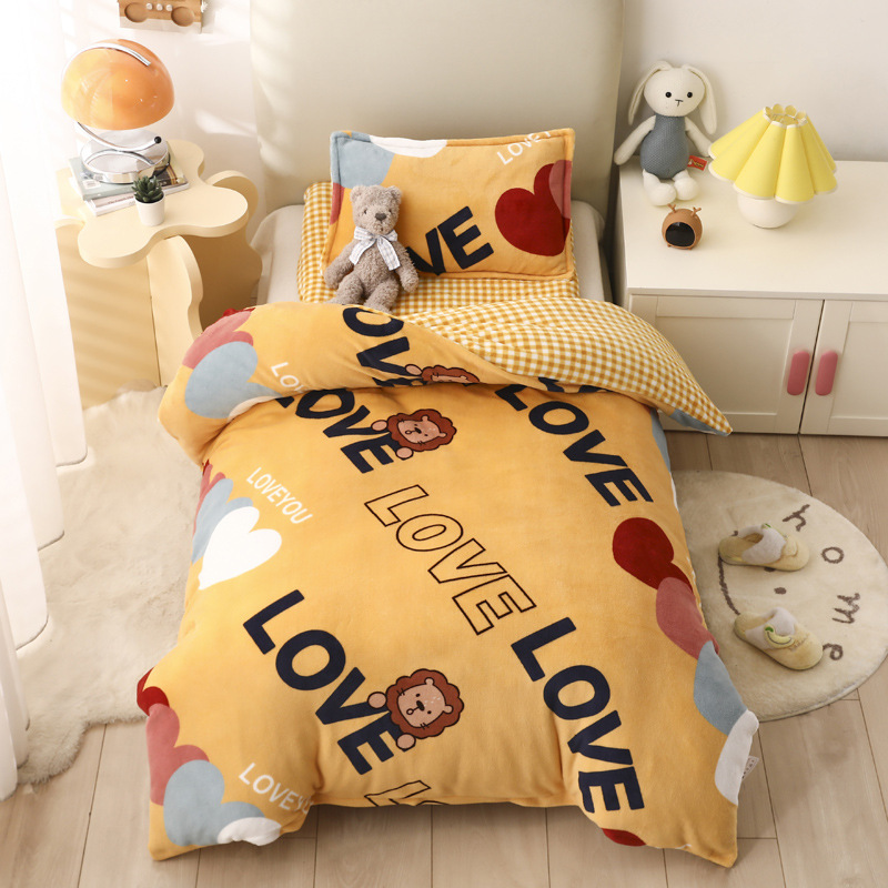 Picture of Kindergarten quilt three-piece autumn and winter milk velvet double-sided velvet baby admission core six-piece coral velvet bedding