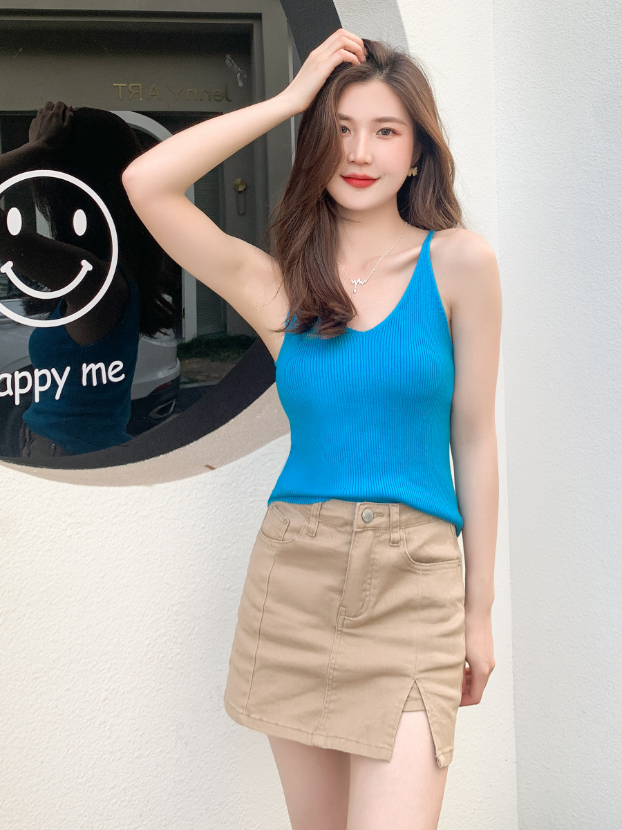Picture of 2025 Spring and Summer Camisole Women's Spice Girl Short Knitted Casual Slim-fit Sleeveless Base Top