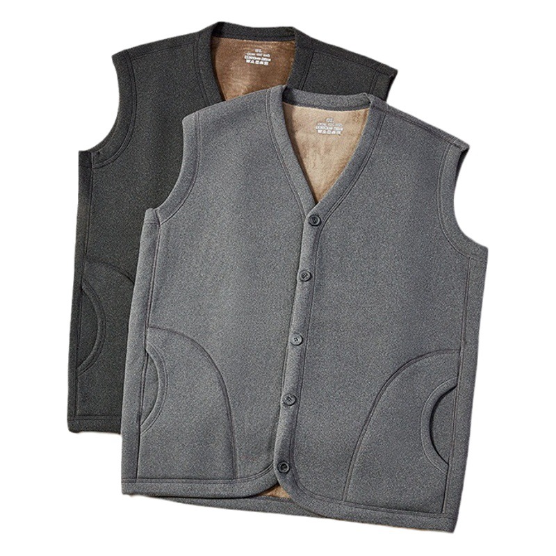 Autumn and winter vest men's coat for middle-aged and elderly people fleece-lined thickened waistcoat for dad cardigan fleece warm grandpa vest