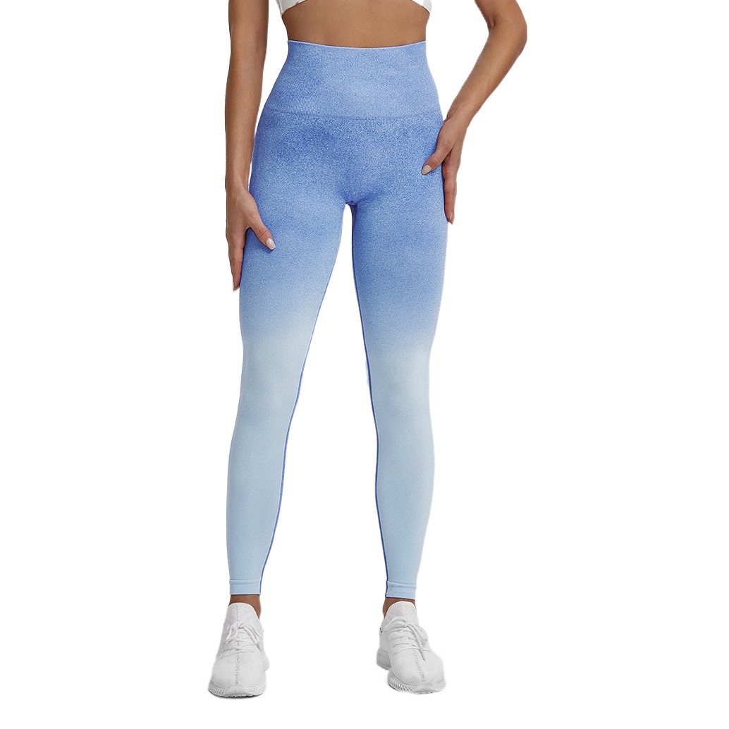 Spot New Seamless Gradient Yoga Sports Fitness Trousers High Waist Hip Elastic Quick-drying Sports Tights Women