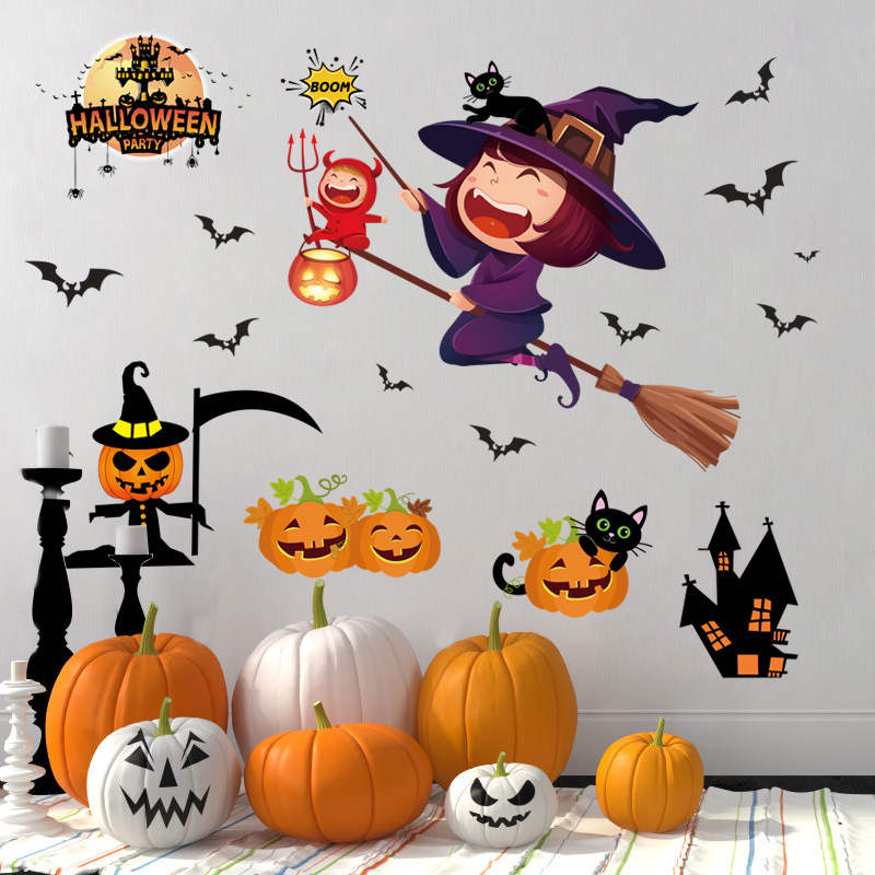 Shop Halloween Decoration Wall Stickers Scene Layout Glass Stickers Hotel Shopping Mall Door Decoration Ghost Festival Witch Stickers